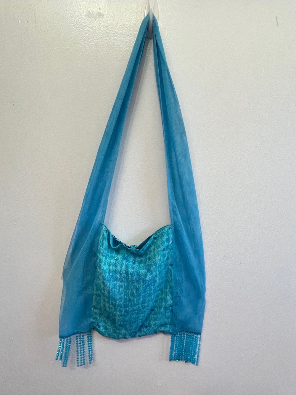 Teal Beaded Sequin Beach Mesh Bag